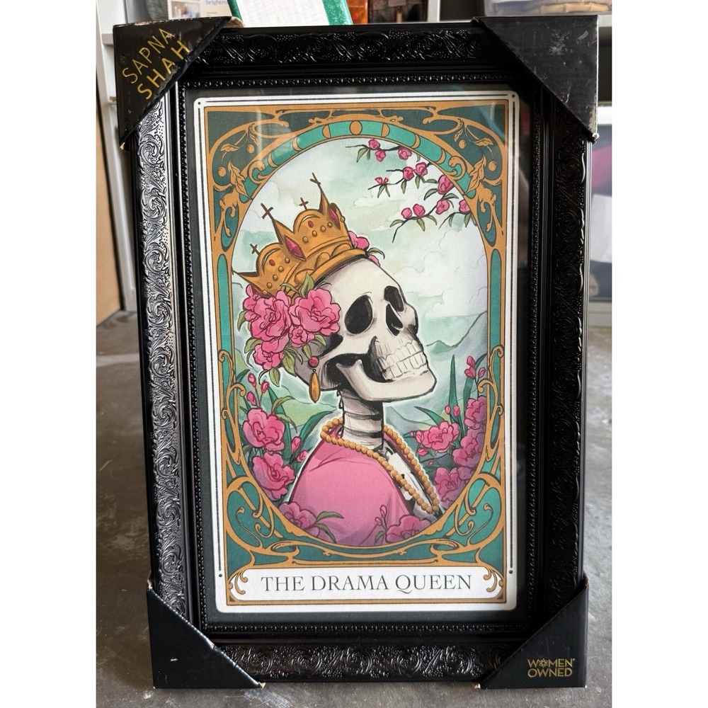 NEW Sapna Shah Framed Art The Drama Queen Skeleton 18"x 12" Ornate